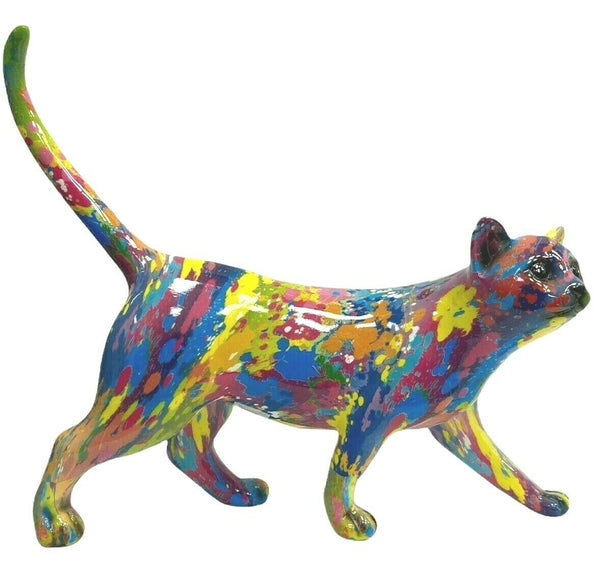 Splash Art Cat Ornament Multicolour Resin Walking Cat Figurine Modern Art Design