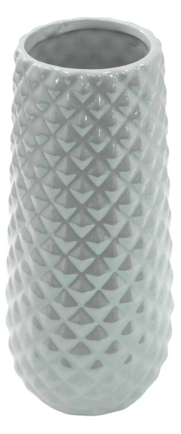 Grey Ceramic Flower Vase Cylinder Decorative Lustre Vase Geometric Design 25cm