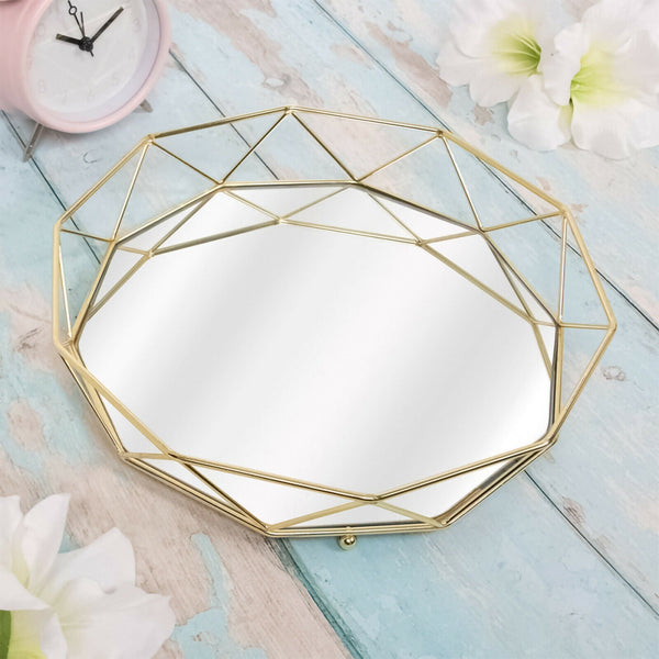 Hexagon Mirrored Display Tray Gold Serving Tray Decorative Candle Perfume Tray