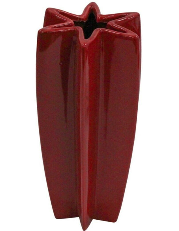 Red Star Shaped Vase Glossy Ceramic Unique Decorative Table Flower Ornament 25cm