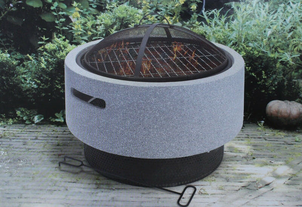52cm Large Concrete Fire Pit for Garden with BBQ Grill & Poker