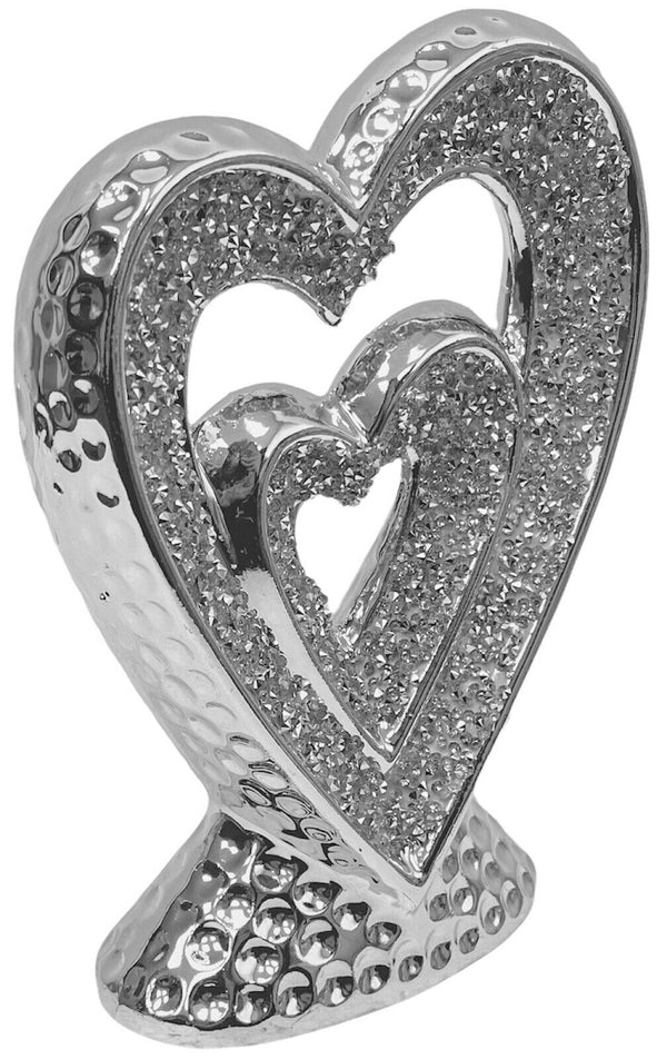 Silver Sparkle Heart Sculpture Crush Diamond Detail Elegant Bling Shelf Ornament