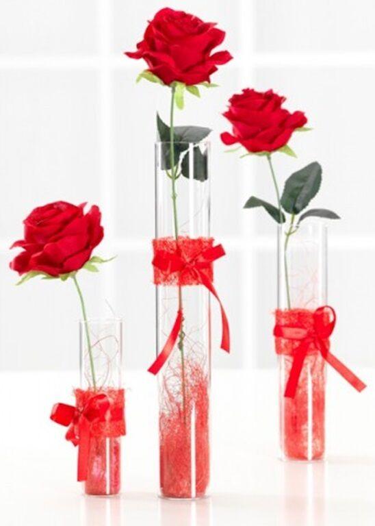 Ritzenhoff & Breker Red Rose Tall Artificial Rose Flower Acrylic Vase 40cm