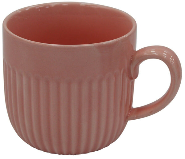 Set of 4 Pink Rippled Porcelain Mugs & Bowls Set 2 Large Mugs & 2 Soup Bowls