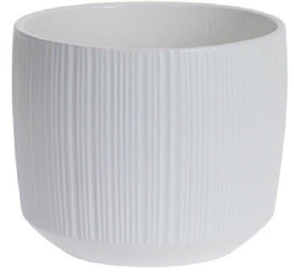 Stoneware Rippled Flower Pot 14cm White Plant Pot Planter