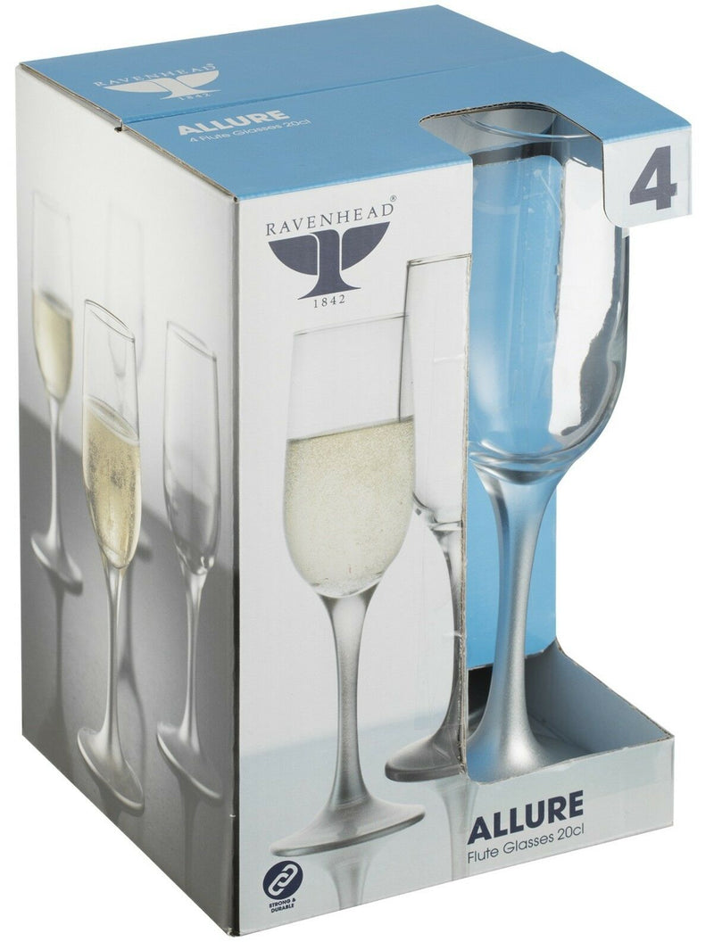 Allure Set Of 4 Champagne Flutes With Siver Stems Deluxe Champagne Glasses