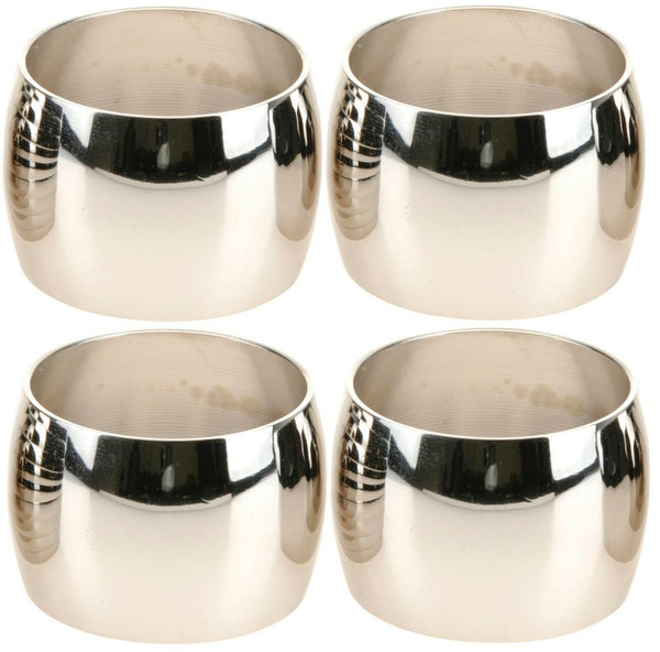 Set of 4 Metal Brass Nickel Plated Classic Design Napkin Rings Generous Sized