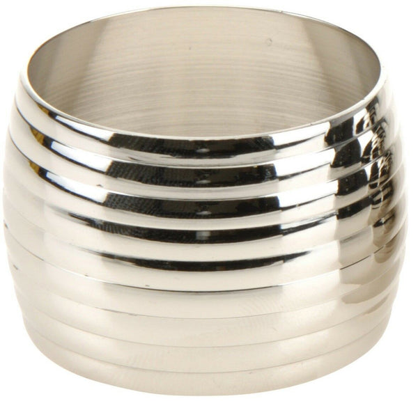 Set of 4 Metal Brass Nickel Plated Rippled Design Napkin Rings