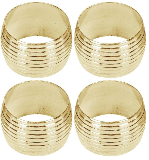 Set of 4 Metal Brass Gold Plated Rippled Design Napkin Rings