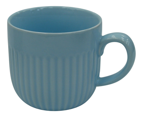 Set of 4 Blue Rippled Porcelain Mugs & Bowls Set 2 Large Mugs & 2 Soup Bowls