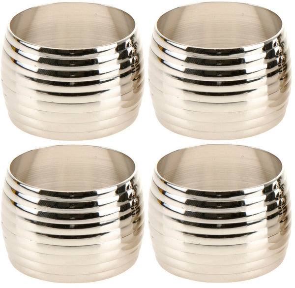 Set of 4 Metal Brass Nickel Plated Rippled Design Napkin Rings