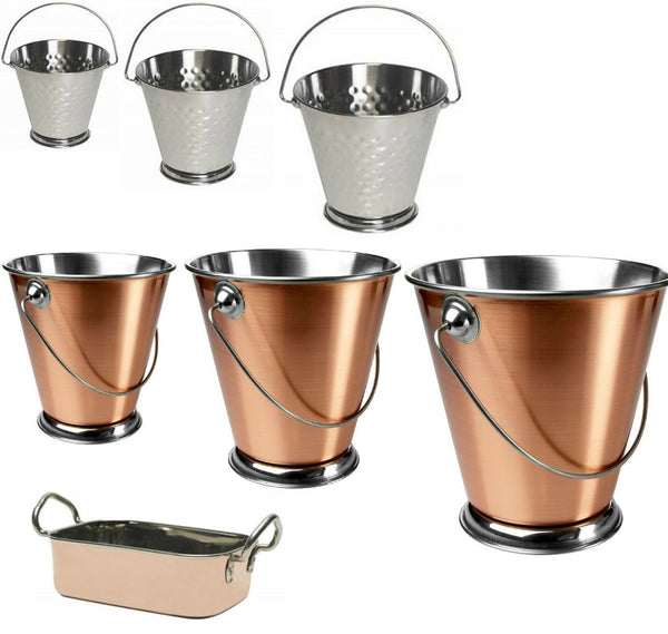 Stainless Steel & Copper Presentation Centerpiece Buckets & Mini Roasting Dish