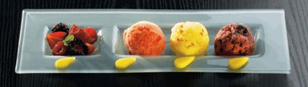 Rectangular Glass Frosted Plate, 2 Compartments  Sorbets Banana Splits, dessert