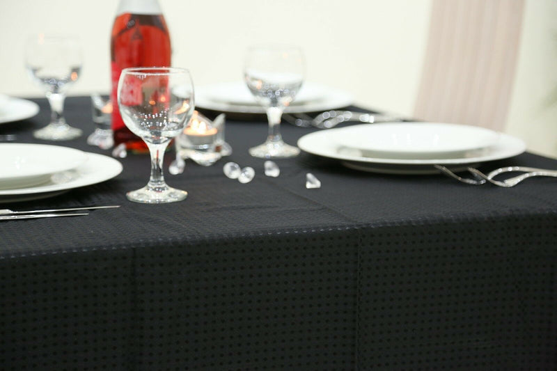 Black On Black Polka Dots Tablecloth Machine Wash Table Cloth 180cm x 130cm (6ft