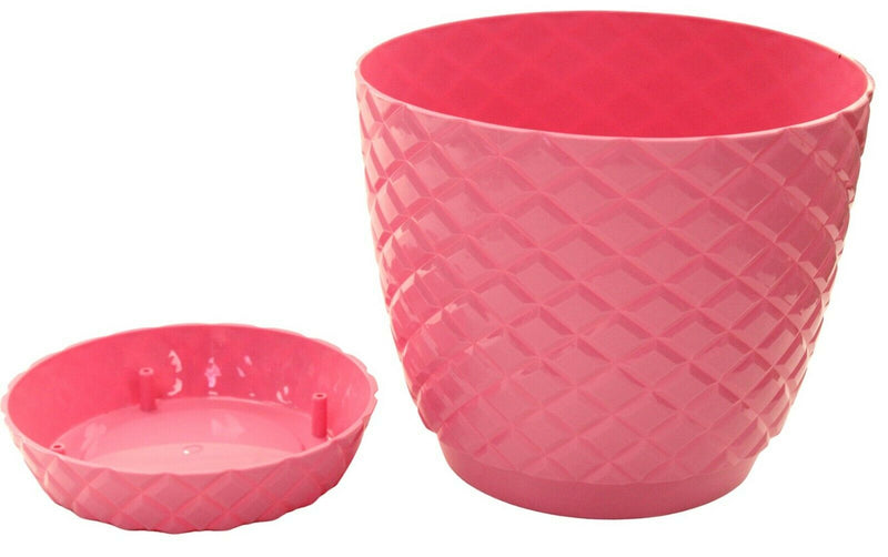 Large Pink Diamond Cut Modern Large Plant Pot Indoor / Outdoor 5.6L Planter