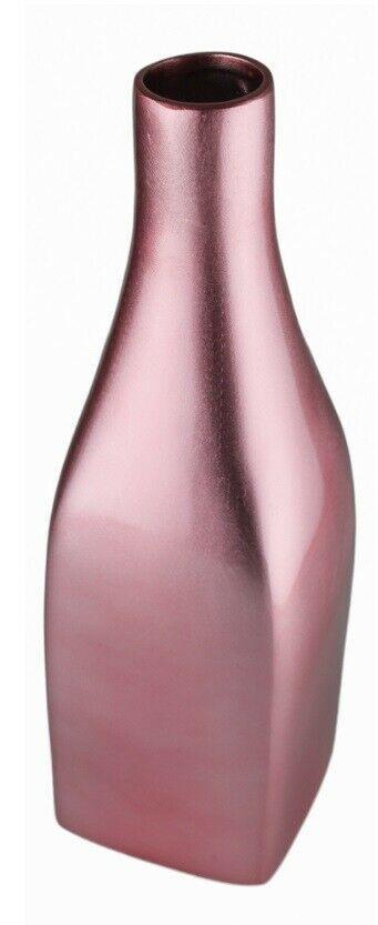 Pink Ceramic Vase - Square Decorative Vase Pearlized Bottle Neck Ornament 36cm