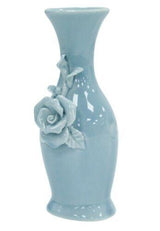 14cm Ceramic Bud Vase Blue 3D Flower Design Decoration Thin Bottle Neck Ornament