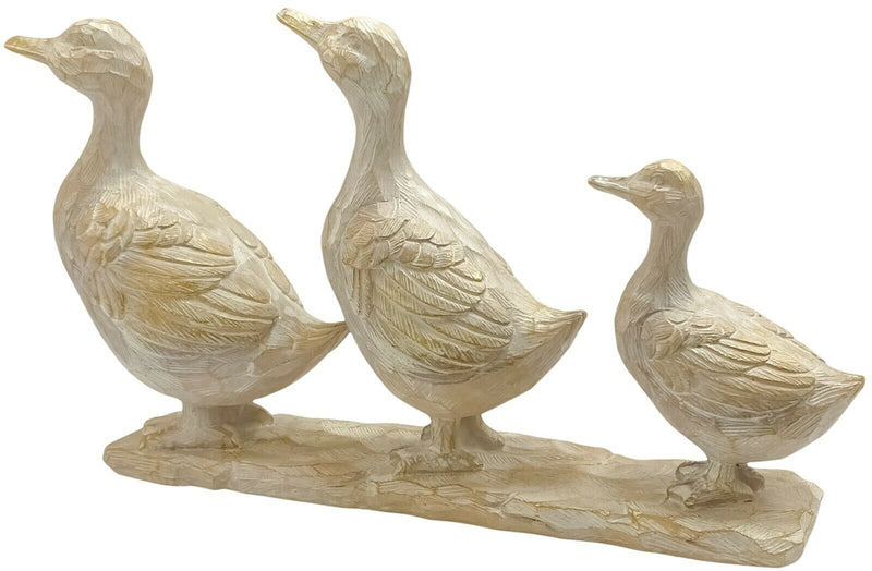 Brown Ducks Family Ornament Driftwood Effect Sculpture Resin Animal Figurine