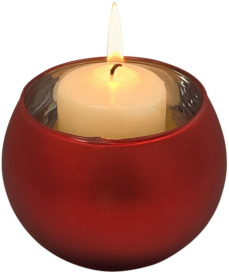 Floating Tealight Candle Holders Set 4 Matt Red Glass Bauble Tea Light Holder