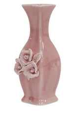 14cm Ceramic Bud Vase Pink 3D Flower Decoration Thin Bulb Neck Ornament