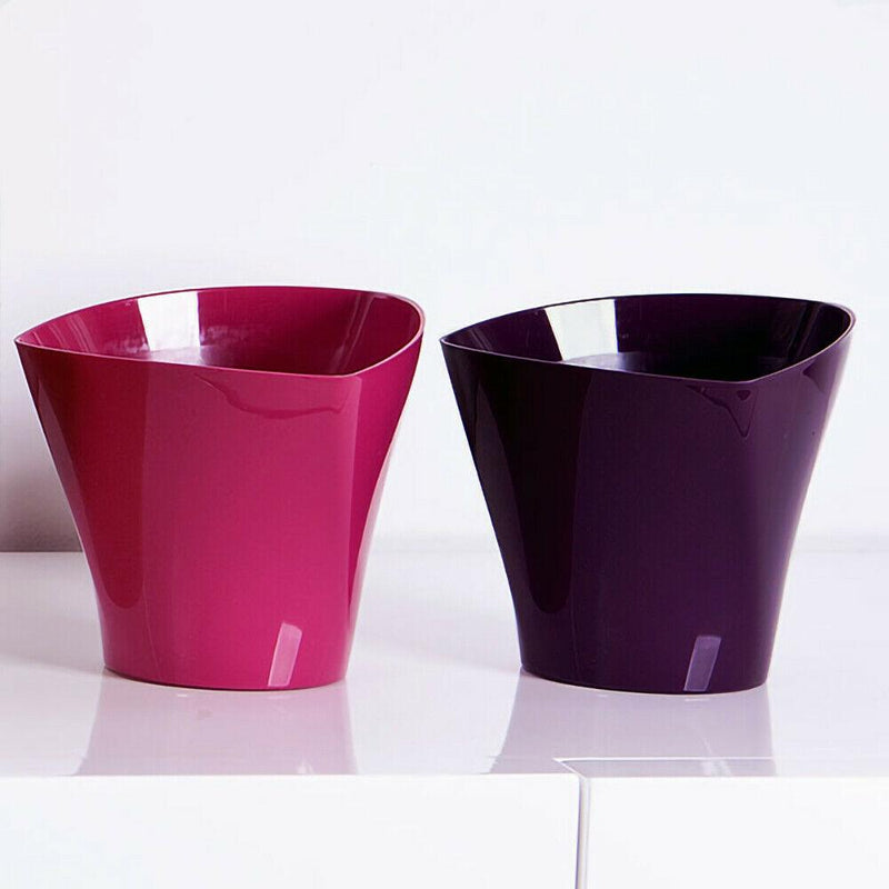 Set of 4 Purple Plastic Flower Plant Pots 14cm Medium Twisted Shape Planters