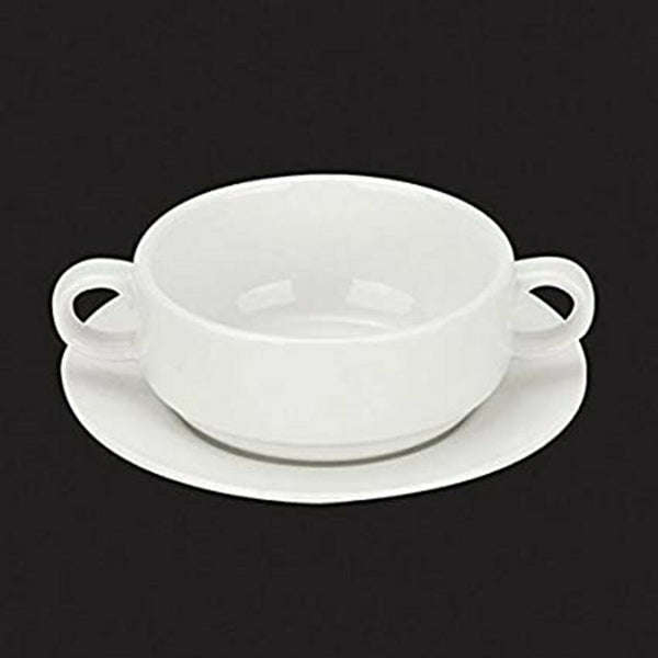 Porcelain Soup Bowls Set x 6 White Orion Catering Bowls with Handles or Saucers