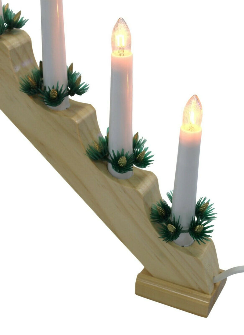 Wood Candle Bridge 7 LED Flameless Christmas Candles Xmas Window Decor Uk Plug