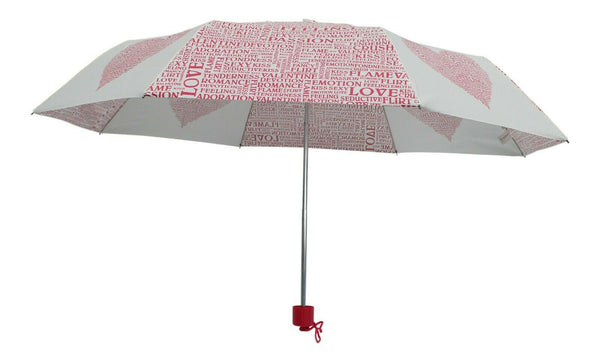 Ladies Mini Compact Folding Umbrella Pink Heart Valentines Umbrella