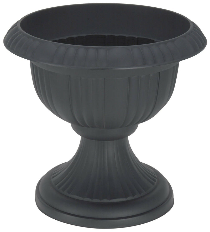 Koop Large 36cm Urn Planter on Flower Pedestal, Grey Rippled Plastic Plant Pot