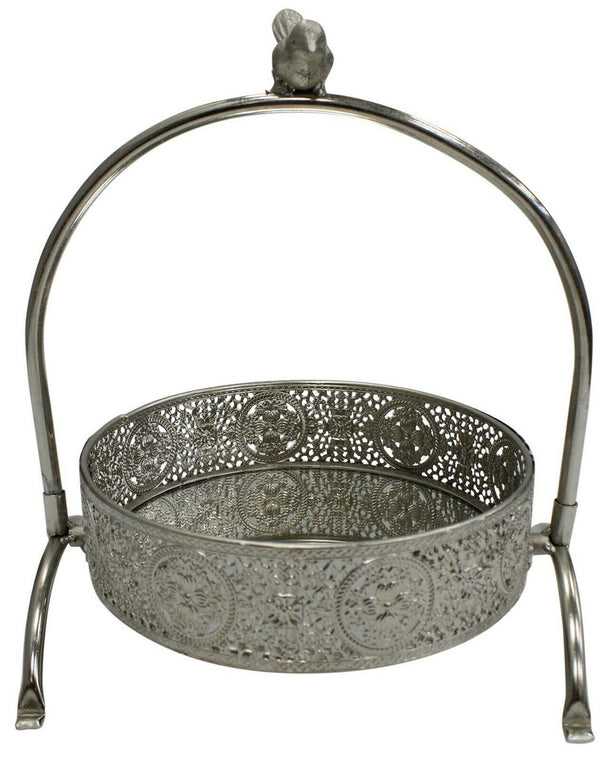 Mirrored Metal Mesh Silver Cake Stand Decor Plate Centerpiece Bowl Tray