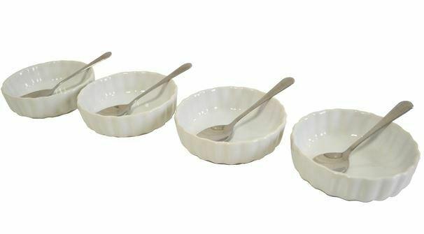 8 Piece Porcelain Mini Tart Pan With Spoons Set Kitchen Dinner Party Bowl