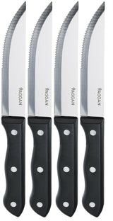 Set of 4 Brazilian Style Jumbo Steak Knives Black Wooden Handles Serrated