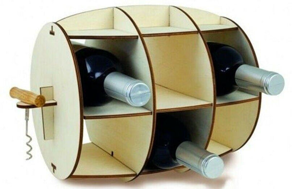 6 Bottle Wooden Wine Rack Bottle Store Barrel Shaped Wine Rack & Corkscrew