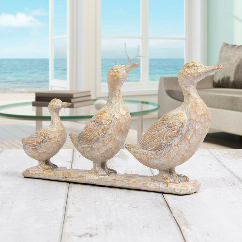 Brown Ducks Family Ornament Driftwood Effect Sculpture Resin Animal Figurine