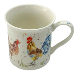 Set Of 4 Leonardo Fine China Large Mugs & Coaster Gift Set Country Chicken Theme