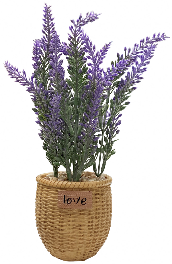 24cm Artificial Purple Lavender Plant In Resin Pot Potted Plant Fake Flowers