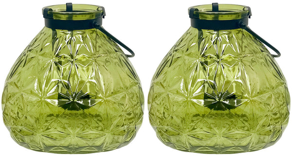 LARGE Glass Candle Lantern With Handle Set Of 2 Tealight Pillar Candle Holders