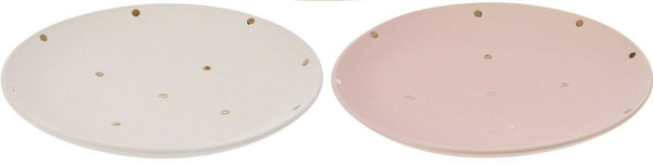 21cm Dinner Plate Stoneware Plate With Gold Dots White & Pink
