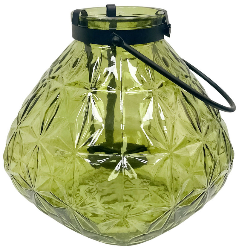 LARGE Glass Candle Lantern With Handle Set Of 2 Tealight Pillar Candle Holders