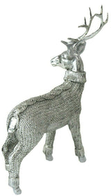 Silver Deer Figurine Polyresin Modern Textured Animal Statue Home Decor Ornament