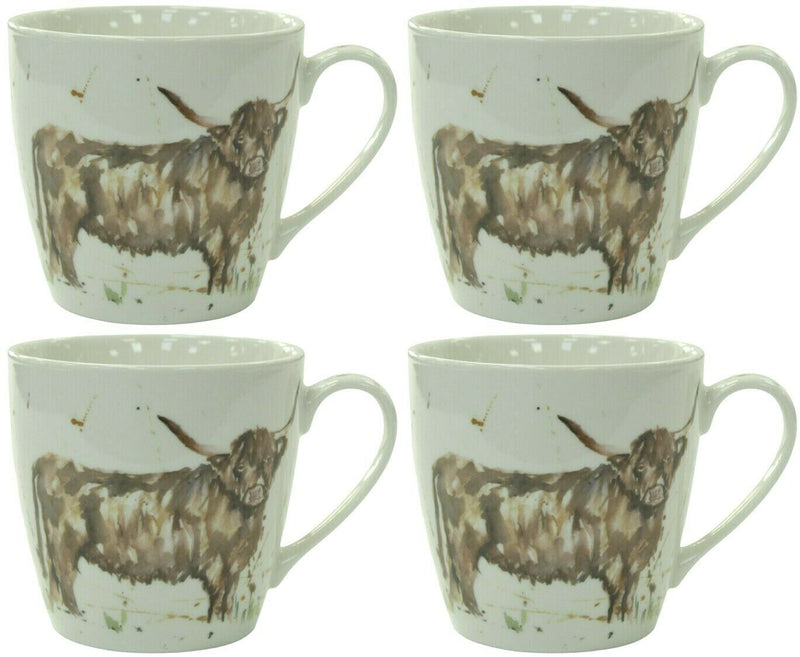 Set Of 4 Leonardo Collection Jumbo China Mug Gift Boxed Country Cow Theme 500ml