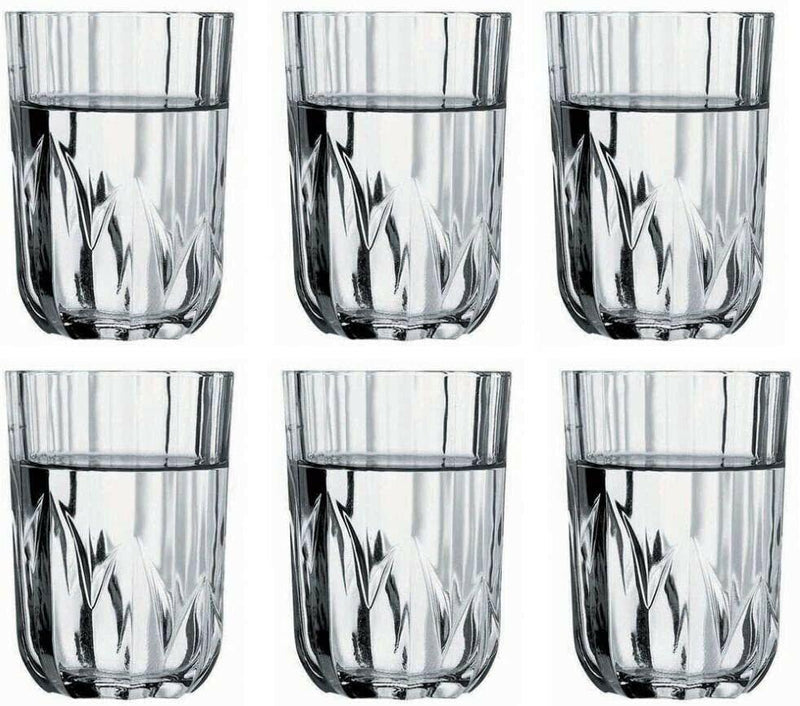 Set of 6 Elegant Cut Glass Tumblers 220ml Capacity Juice Tumblers Whisky Glass