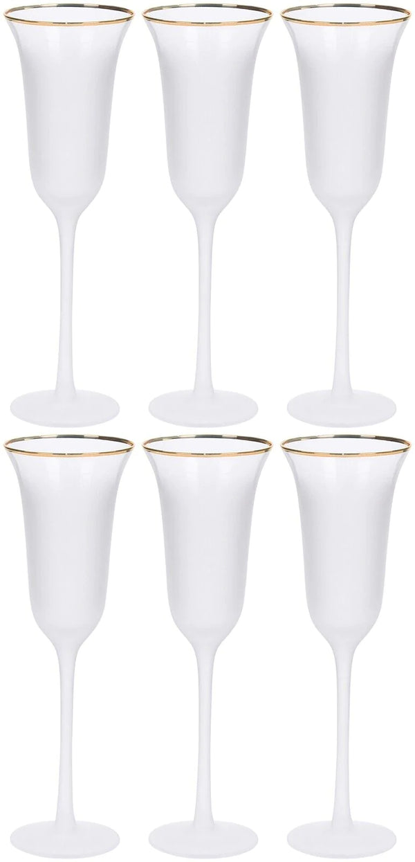Set Of 6 Champagne Glasses Flutes 200ml Elegant Prosecco Drinking Glass Gold Rim