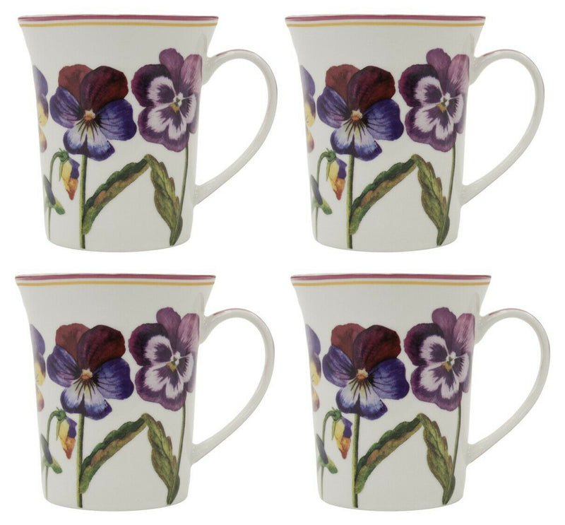 Set of 4 Leonardo Collection Pansy Fine China Gift Boxed Floral Mug Set 300ml