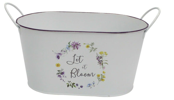 White Oval Planter Plant Pot Herb Planter Tin Planter White Floral Print