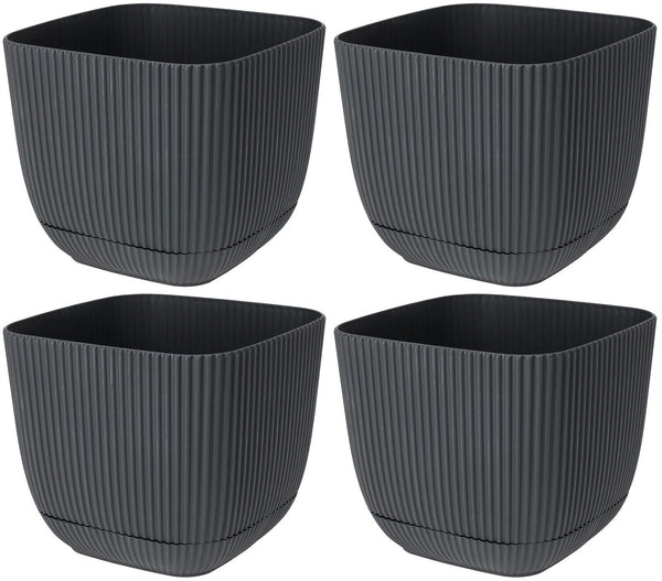 Set Of 4 Square Flowerpot Planters Indoor Outdoor Plant Pots With Water' System