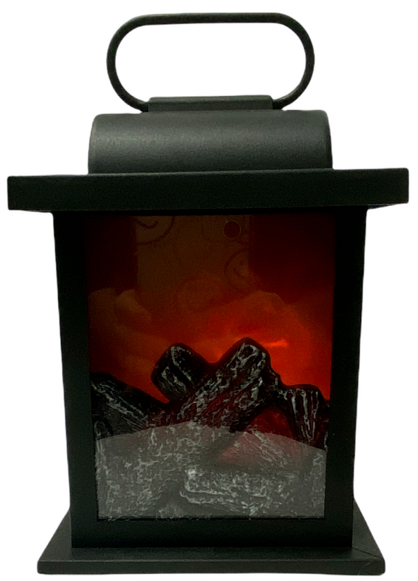 Christmas LED Lantern With Real Coal Fire Effect Festive Lightup Xmas Ornament