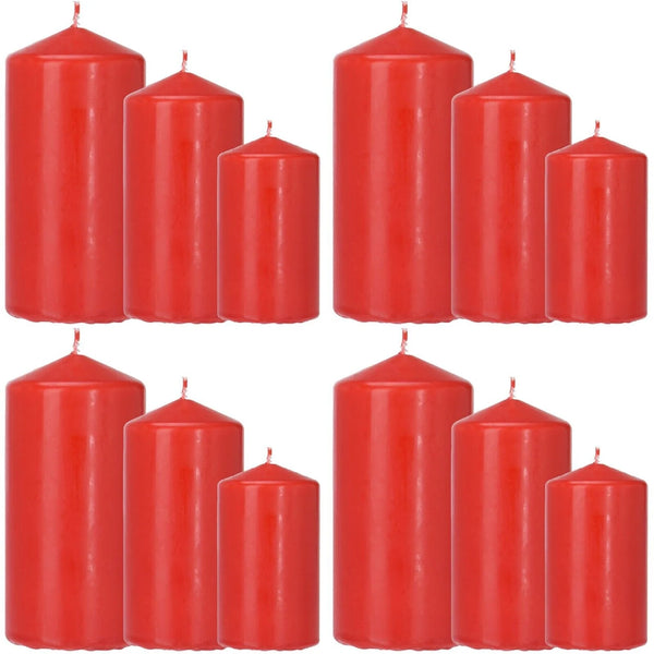 12 Pillar Candles Red Wax Unscented Church Candles Xmas Decor Different Sizes