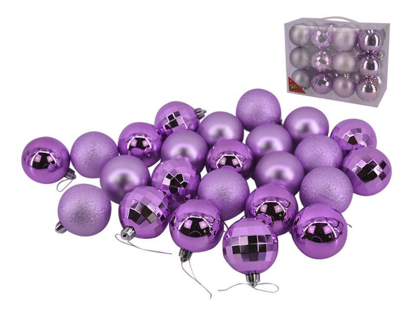 Rammento Set of 24 6cm Purple Christmas Baubles with Matte and Shiny Finish