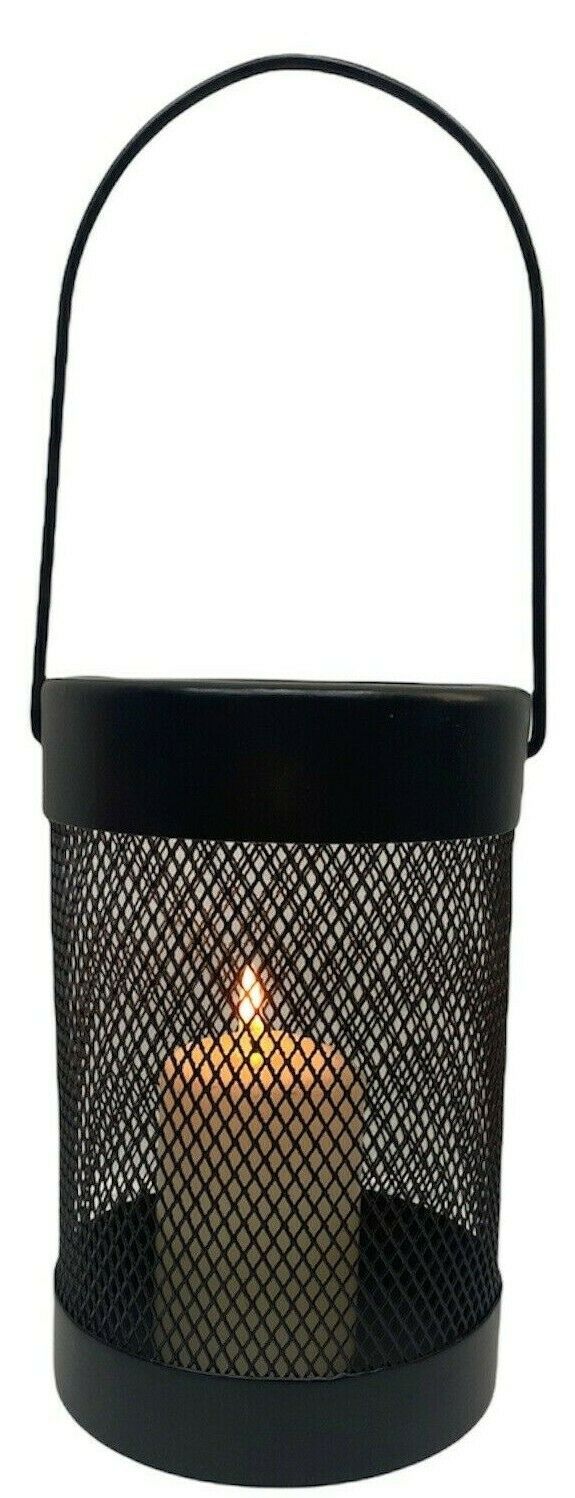 Black Mesh Lantern Metal Wired Pillar LED Candle Hanging Lantern Indoor outdoor